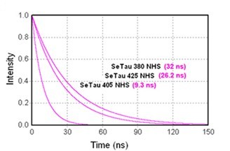 Intensity decays for SeTau-380, SeTau-405 and SeTau-425 